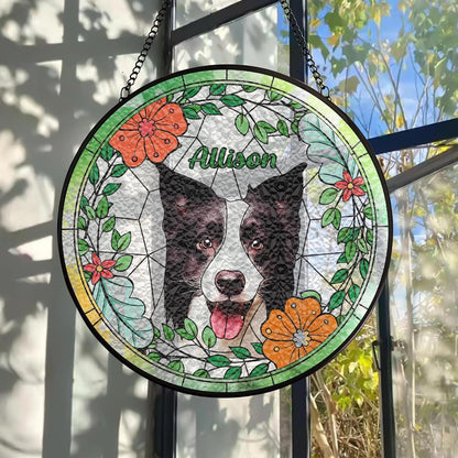 Custom Dog Stained Glass Suncatcher, Personalized Pet Window Hanging Keepsaker, Stained Glass