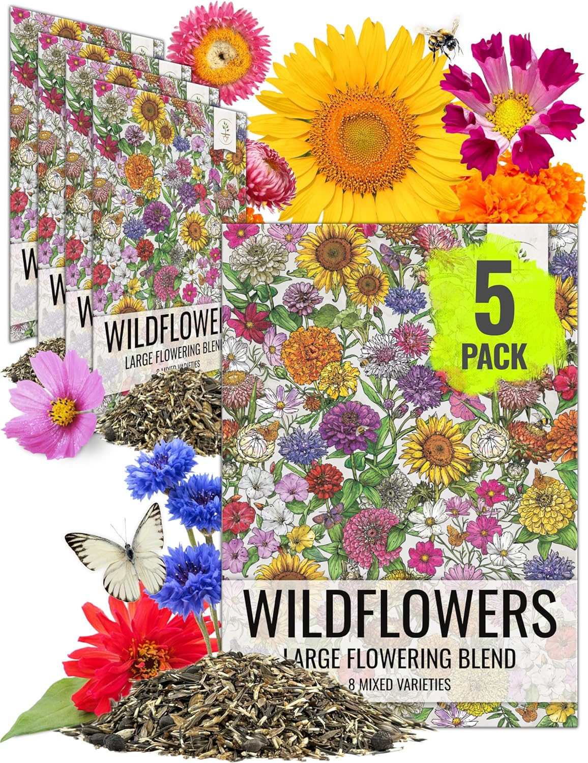 Seed Needs Garden Flower Seeds Large Blooms Mix Hummingbird and Butterfly | 5 Packs (1 Ounce Each)