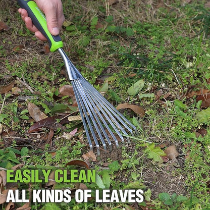 WORKPRO 16" Hand Rake, Heavy Duty Stainless Steel Garden Rake with Soft Handle, Small Garden Hand