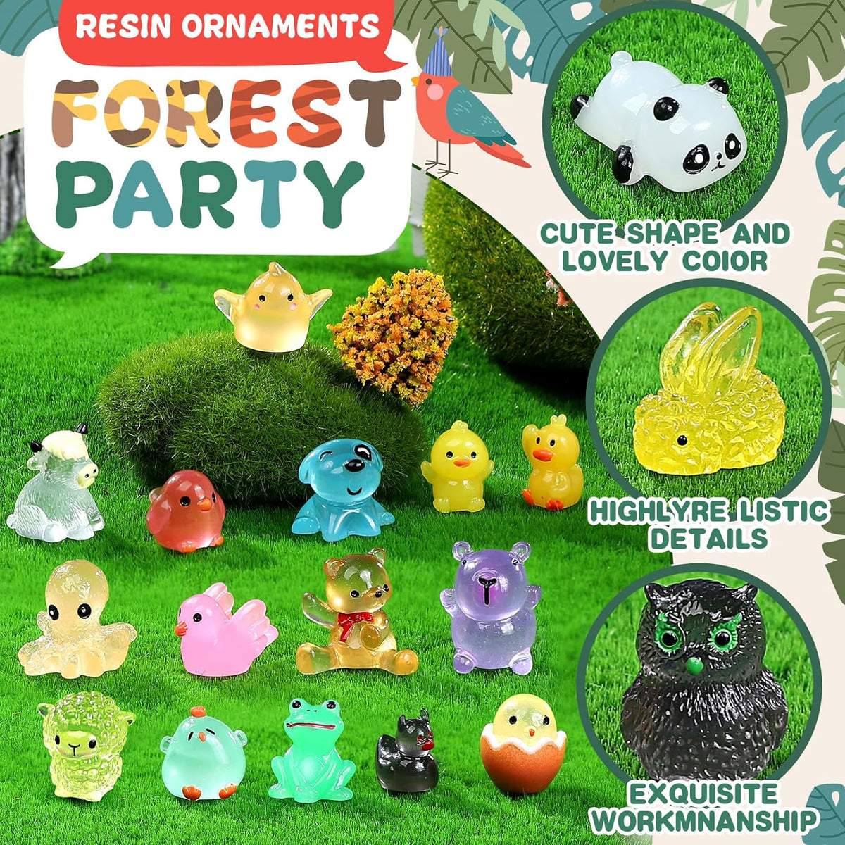 Luminous Mini Resin Animals 100 Pcs Glow in The Dark Resin Animals 100 Styles Miniature Fairy