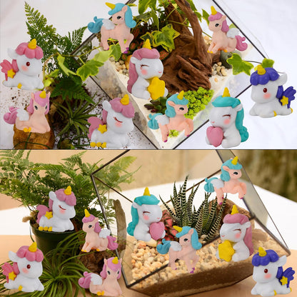 Mood Lab Miniature Unicorn Figurines Set - Funny Mini Statue Kit of 9 pcs - Unicorn Fairy Garden