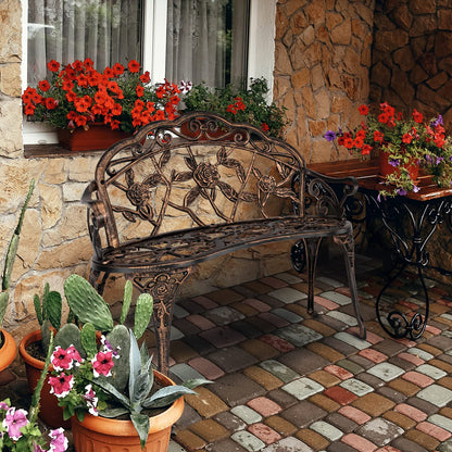 VINGLI 38.5" Patio Park Garden Outdoor Metal Rose Bench, 2-Person Cast Iron Cast Aluminium Frame