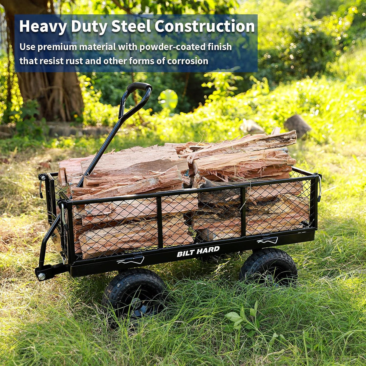 BILT HARD 400 lbs 10" Flat Free Tires Steel Garden Cart with 180° Rotating Handle and Removable