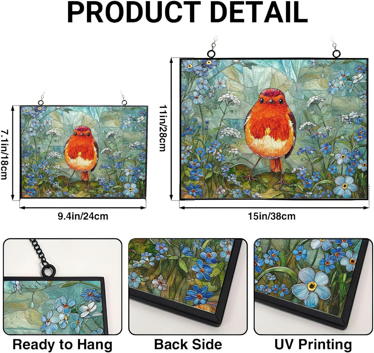 Customized Rectangle Robin Stained Glass Window Hanging Suncatcher Stained Glass Home Decor Garden