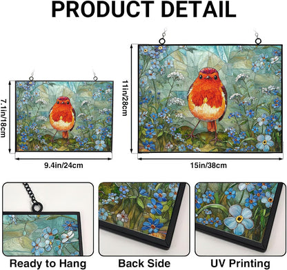 Customized Rectangle Robin Stained Glass Window Hanging Suncatcher Stained Glass Home Decor Garden