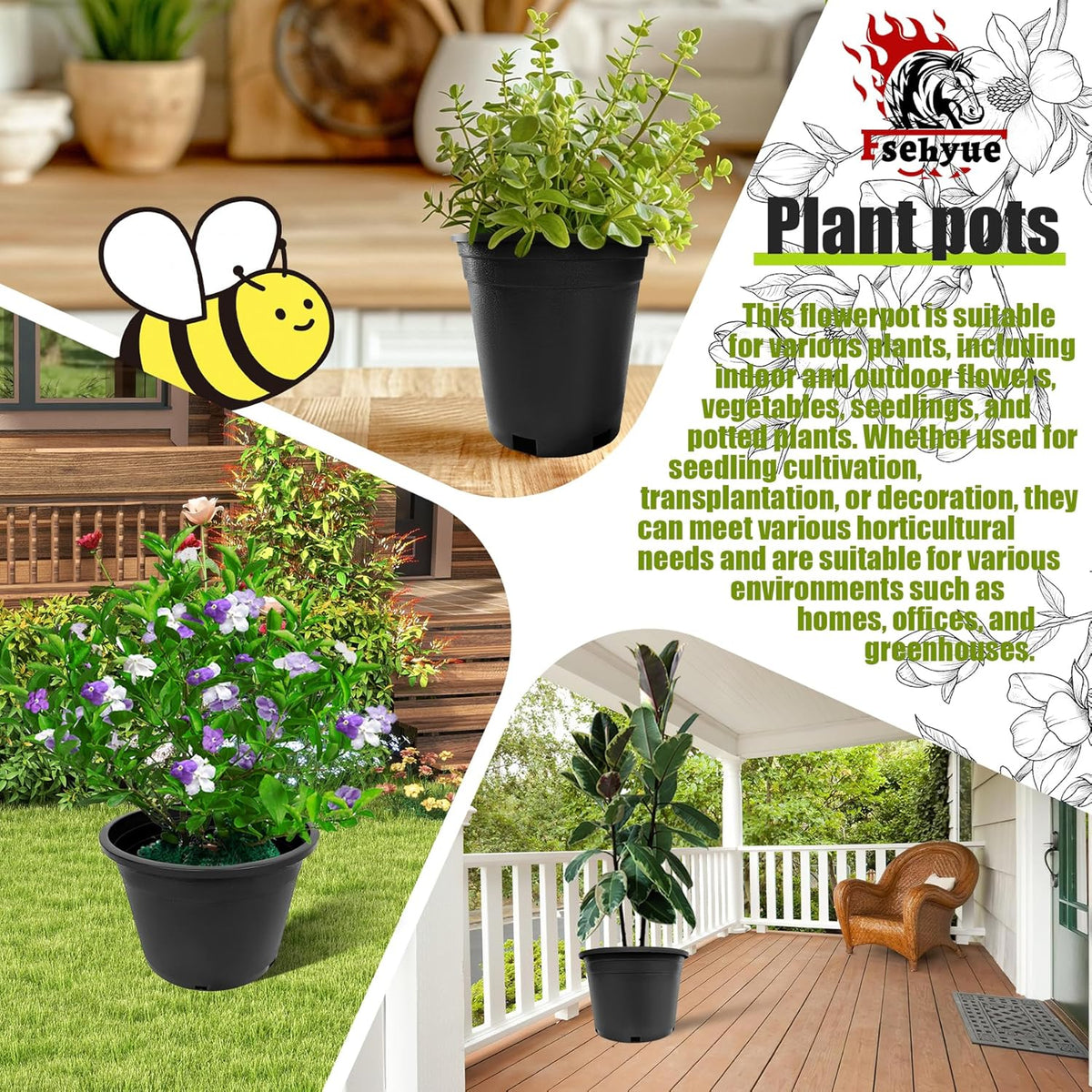 7 Gallon Nursery Pots Plastic Container Injection Molded Pot for Plants Flexible with Drainage