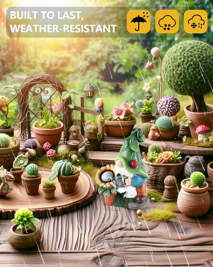 Solar-Powered Large Garden Gnome Watering Can Sunflower - 12 in Garden Decor Gnomes Decorations for