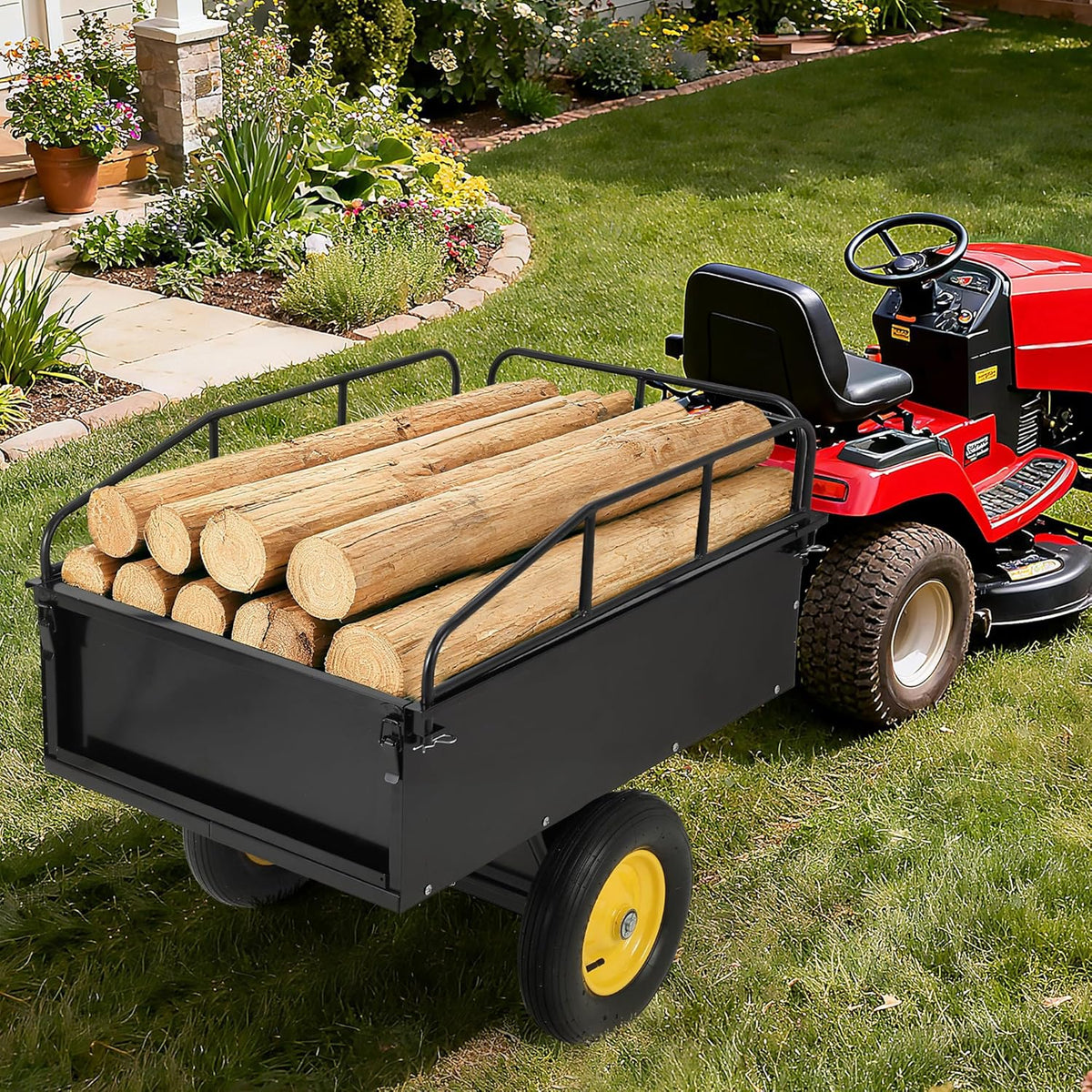 GAOMON 500LB Heavy Duty Tow Behind ATV Trailer Steel Dump Cart - 10-Cubic Feet Capacity - Garden