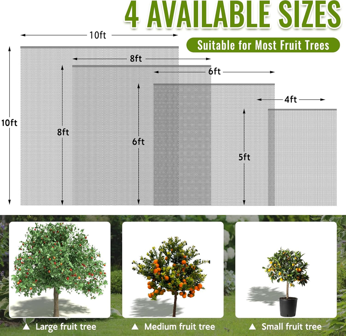2 Pack Fruit Tree Netting Bags with Zipper and Drawstring, 6 x 6ft Ultra Fine Mesh Garden Netting