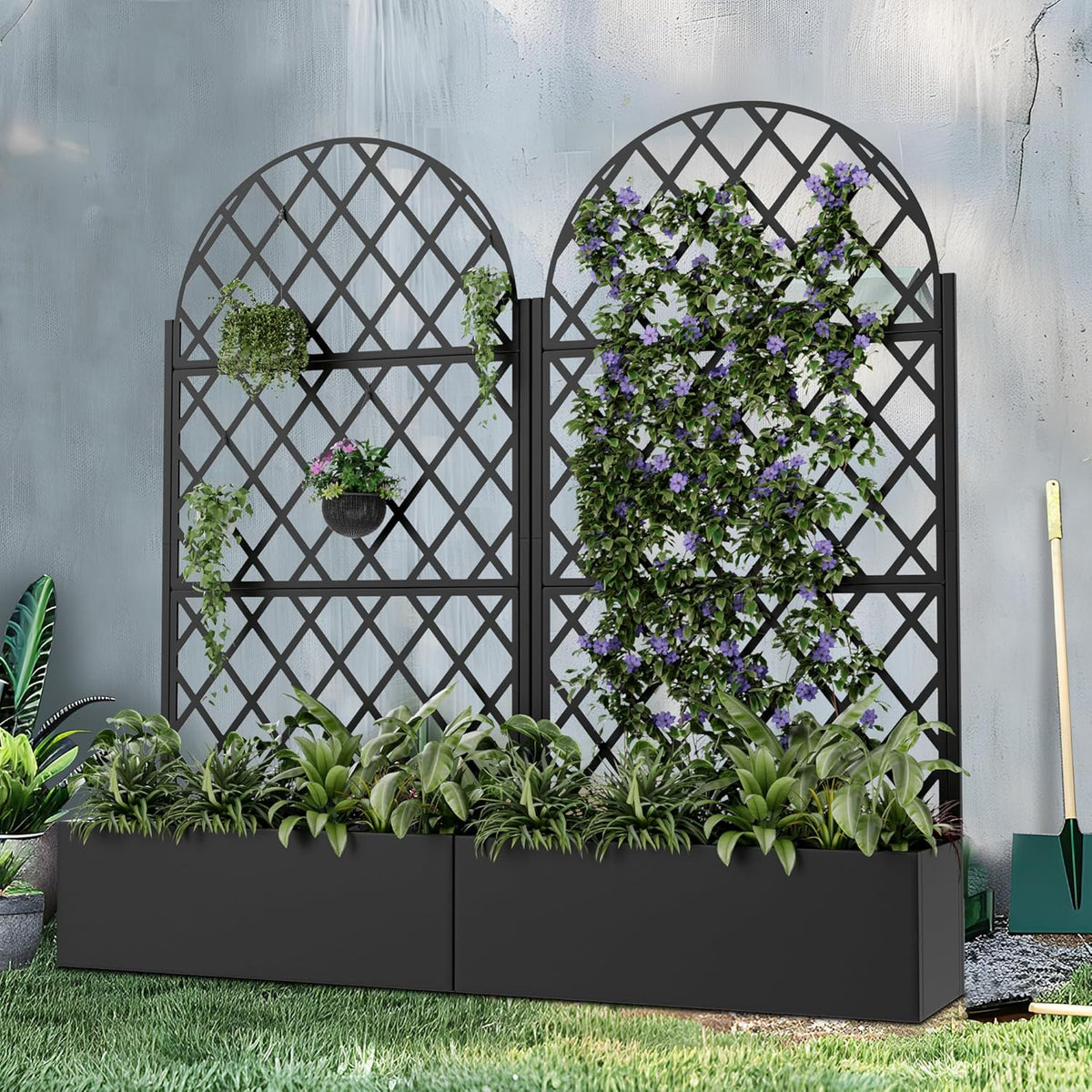 Casaphoria Metal Raised Garden Bed with Trellis and Wheels, 72"x35"x16" Planter Box for Climbing
