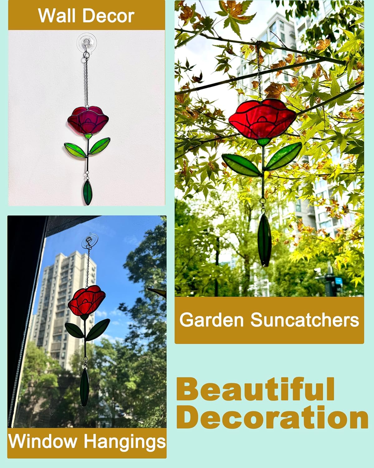 Stained Glass Window Hangings, Handcrafted Garden Suncatchers for Window and Home Decor Decor