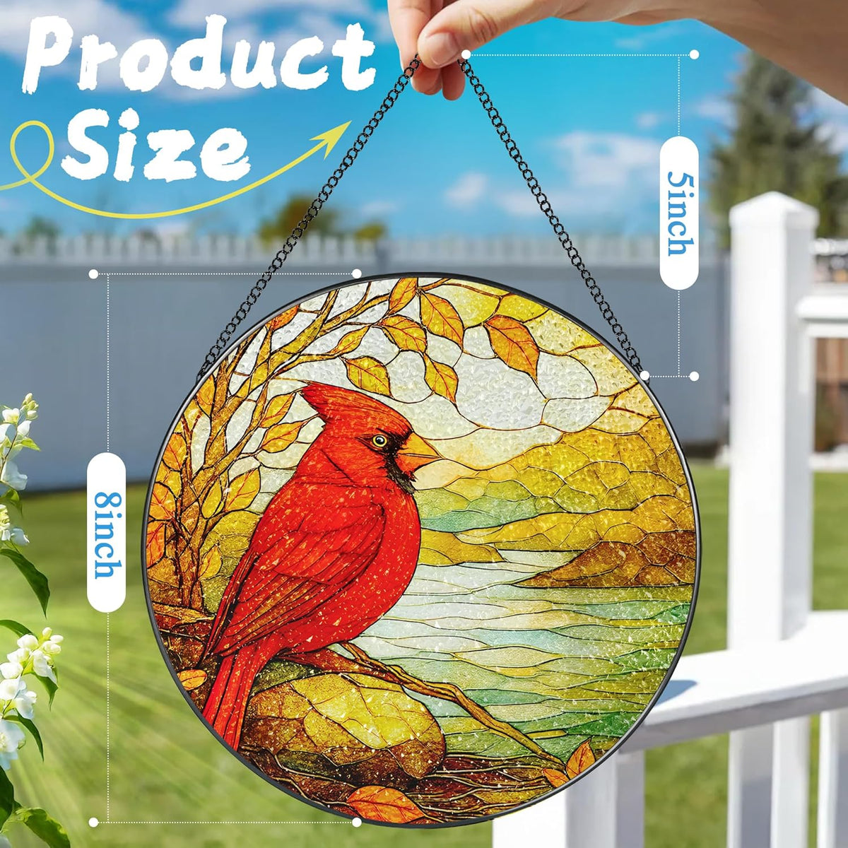 Stained Glass Window Hanging, 8 Inch Cardinal Stained Glass Suncatcher, Memorial Sun Catchers