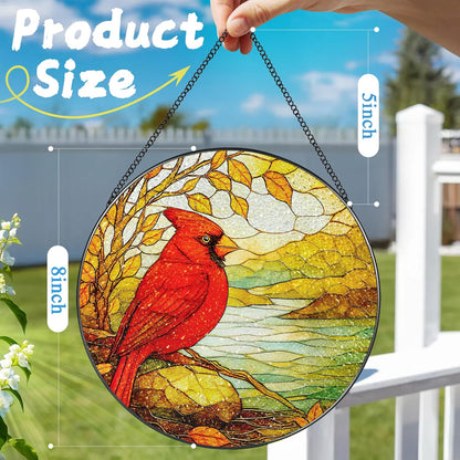 Stained Glass Window Hanging, 8 Inch Cardinal Stained Glass Suncatcher, Memorial Sun Catchers