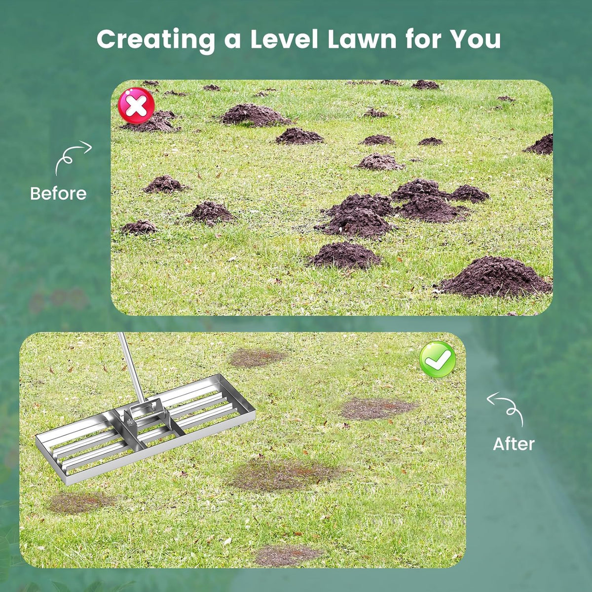 Goplus Lawn Leveling Rake, 30" x 10" Heavy Duty Level Lawn Tool w/ Ergonomic Handle for Soil