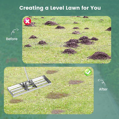 Goplus Lawn Leveling Rake, 30" x 10" Heavy Duty Level Lawn Tool w/ Ergonomic Handle for Soil