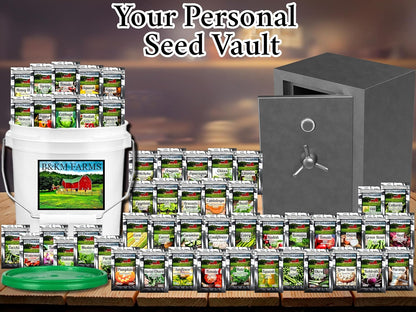 Survival Seed Vault: 50 Varieties, 50,000+ Non-GMO Heirloom Seeds - 5+ Year Supply in Secure Bucket