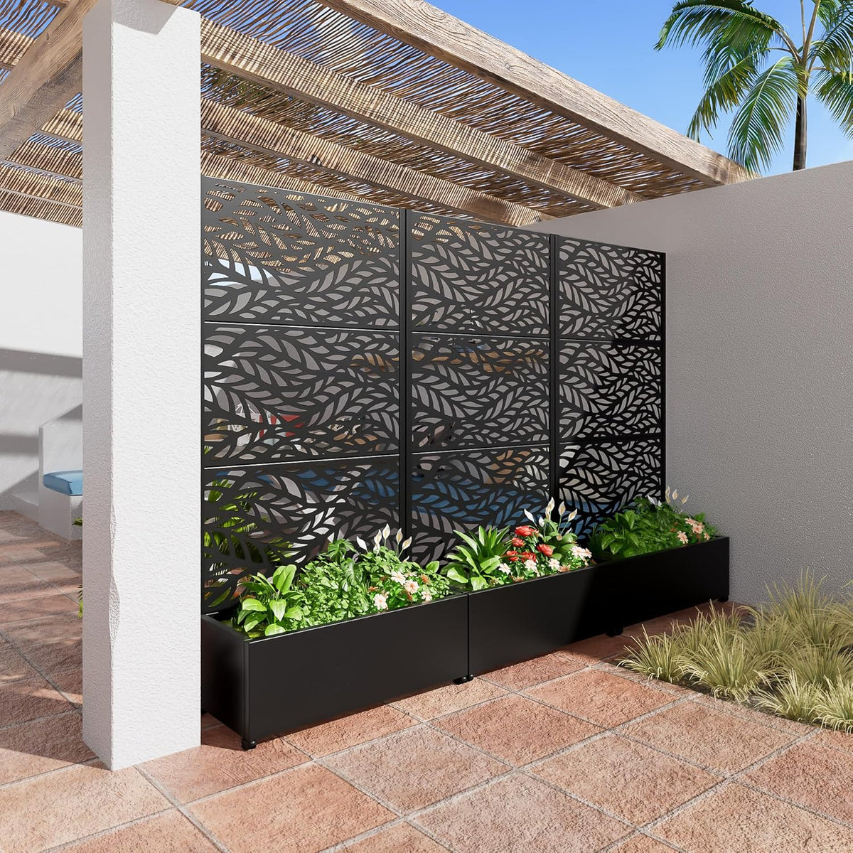 Casaphoria Metal Raised Garden Bed with Trellis and Wheels, 72"x35"x16" Planter Box for Climbing
