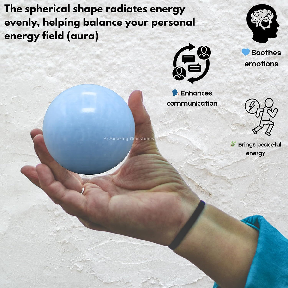 Amazing Gemstone Blue Calcite Crystal Ball with Stand - 2" Inches Crystal Sphere Meditation Balls