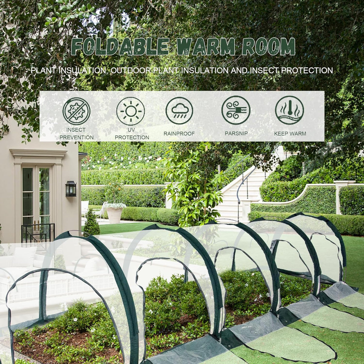 Portable PE Plastic Tunnel Greenhouse for Outdoors - Cambered Poly Transparent Long Greenhouses