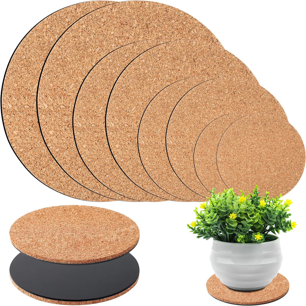 8 Pieces 4 Sizes Cork Plant Saucersplant Mats Round Coasters Pad for Plants House Garden Indoors