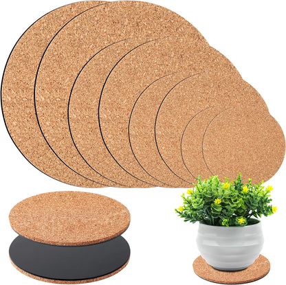 8 Pieces 4 Sizes Cork Plant Saucersplant Mats Round Coasters Pad for Plants House Garden Indoors