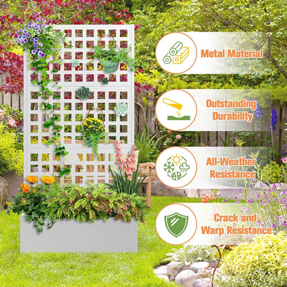 Metal Planter Box with Trellis & Wheels, Raised Garden Bed with Privacy Screen, Outdoor Standing