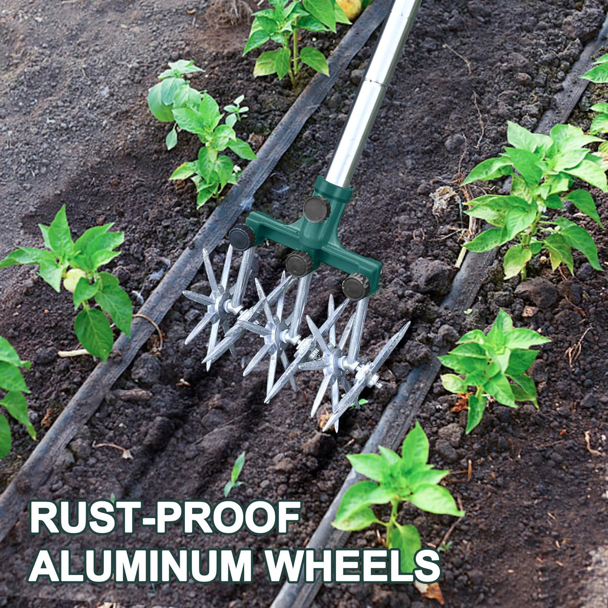 Rotary Cultivator Garden Rotary Tiller Adjustable Stainless Steel Poles Hand Tiller for Soil Mixing