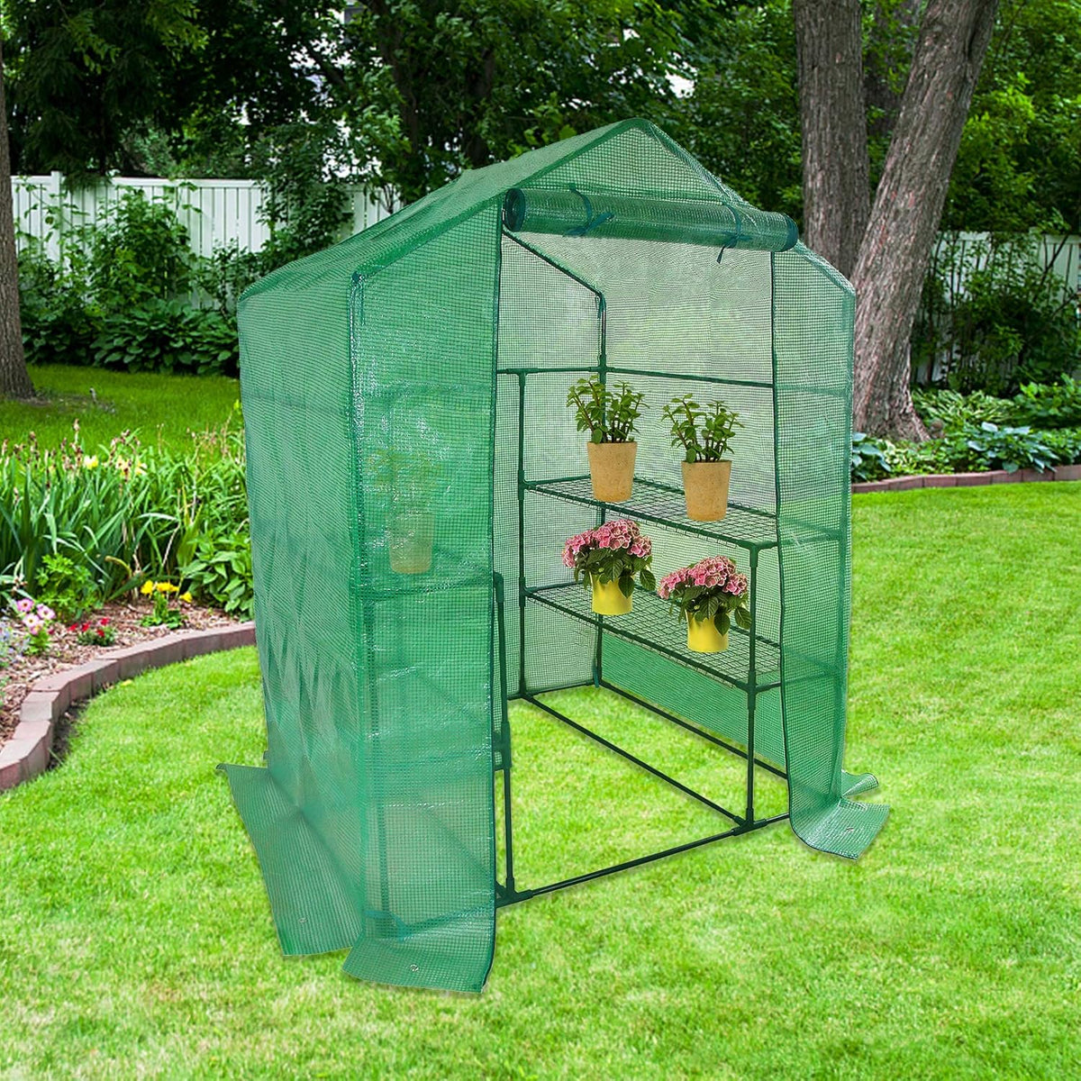 Walk-in Greenhouse Replacement Cover with Roll-Up Zipper Door- 56"x56"x76" PE Plant Gardening