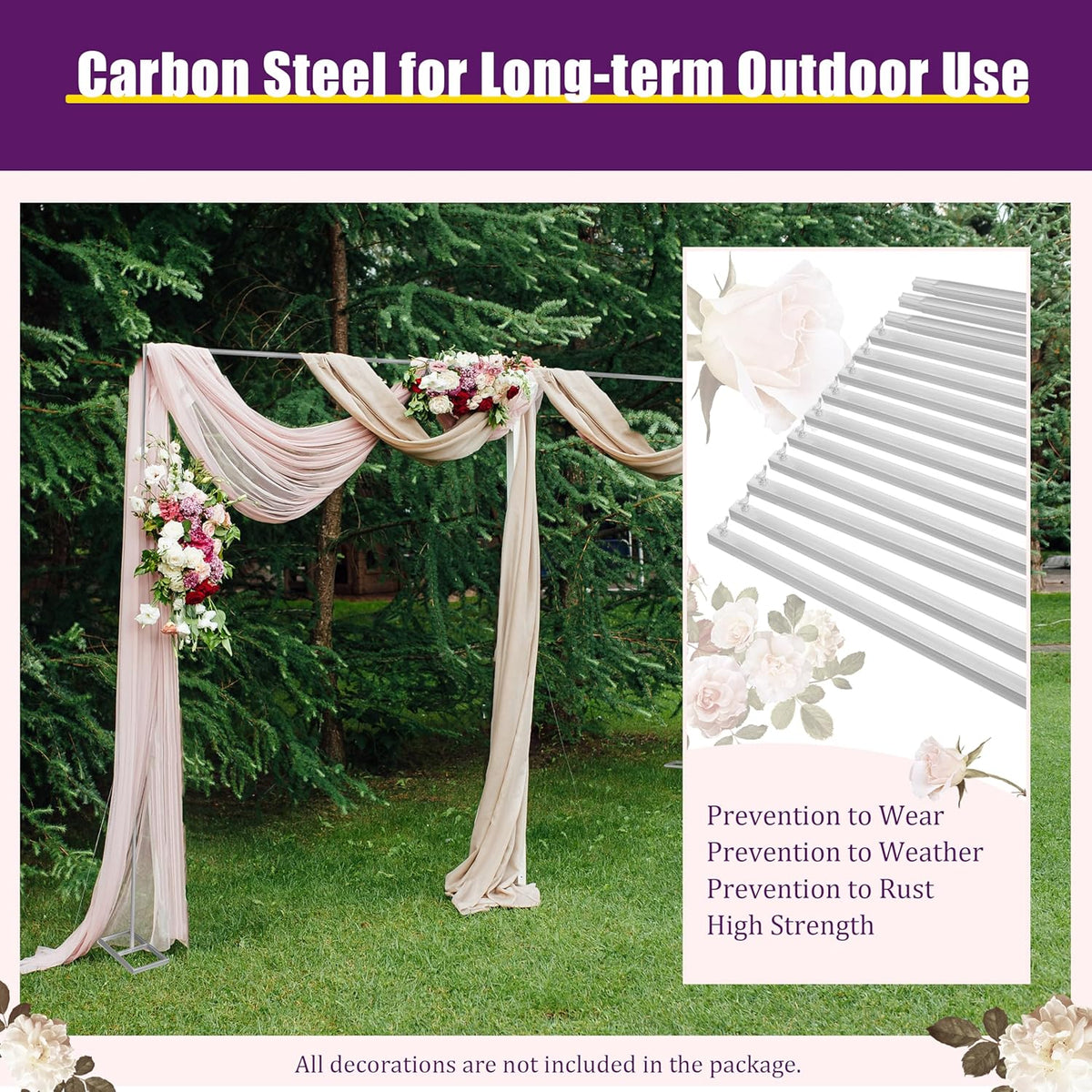 Wedding Arch Backdrop Stand, 19.7 x 9.8 FT Silver Wedding Arches Square Carbon Steel Balloon Arch