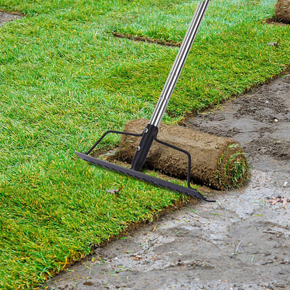 15 Inch Wide Bow Rake, 16 Steel Tines Metal Head Rake Tool with Stainless Steel Handle, Adjustable