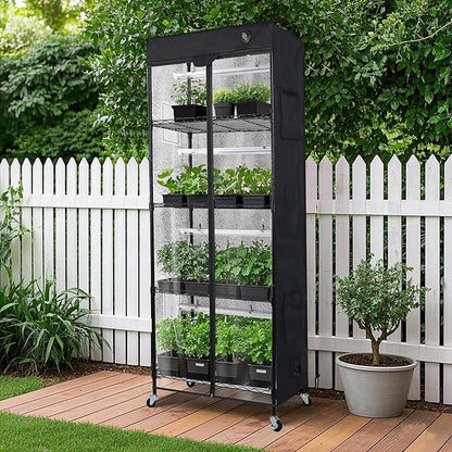 WORTH Mini Greenhouse with LED Grow Lights & Digital Thermo-Hygrometer – Portable Indoor Plant Grow