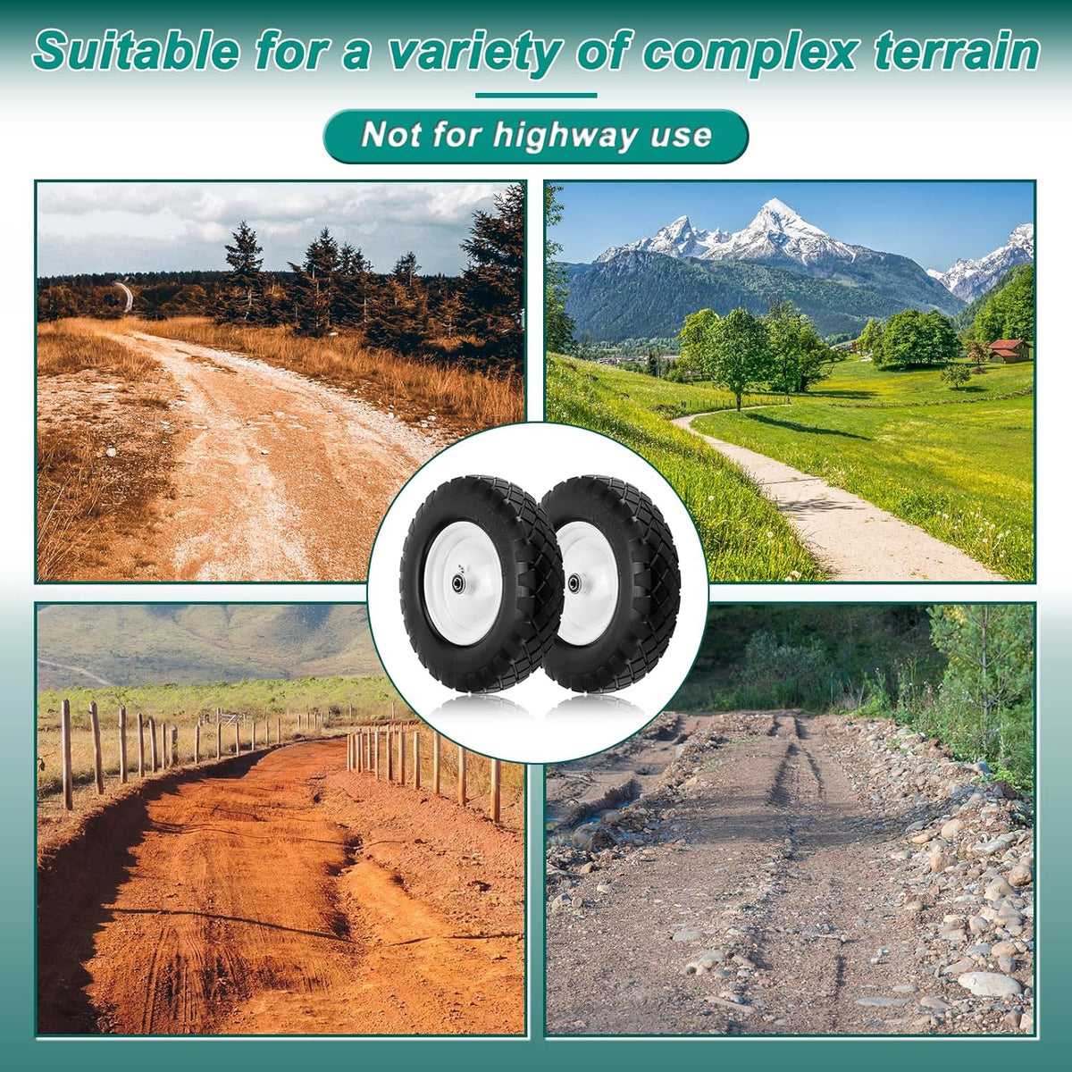 4.80/4.00-8 Flat Free Tire and Wheel- 16" Flat-Free Solid Wheelbarrow Tires with 5/8" & 3/4"