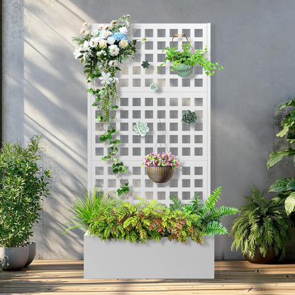 Metal Raised Garden Bed with Trellis, 2 in 1 Trellis with Planter Box & Privacy Screen for Climbing