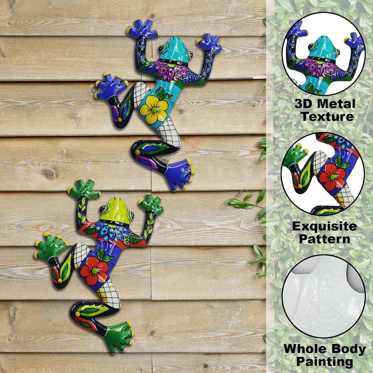 John's Studio 2Pcs Metal Frog Wall Decor Outdoor Garden Hanging Art Sculptures Home Ocean Theme