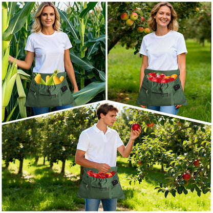 Gardening Apron, Garden Aprons with Pockets & Drawstring Bag, Waterproof 600D Fruit Storage Harvest
