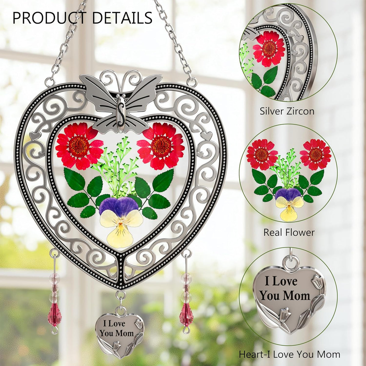 KY&BOSAM Heart Suncatcher-Stained Glass Panles I Love You Mom Sun catchers Hangings for Windows