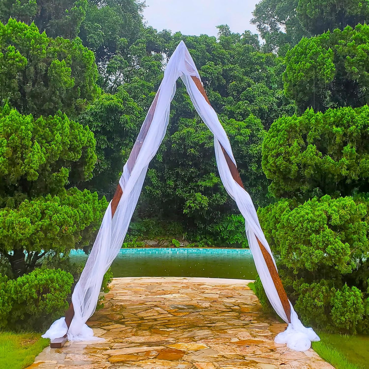7.87FT Wooden Wedding Arch, Wood Arch for Wedding Ceremony Gorgeous Arbor Backdrop Stand for Garden