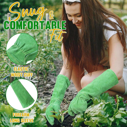 HANDLANDY Leather Gardening Gloves, Thorn Proof Long Gauntlet Heavy Duty Garden Gloves, Elbow