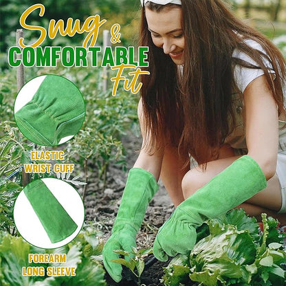 HANDLANDY Leather Gardening Gloves, Thorn Proof Long Gauntlet Heavy Duty Garden Gloves, Elbow