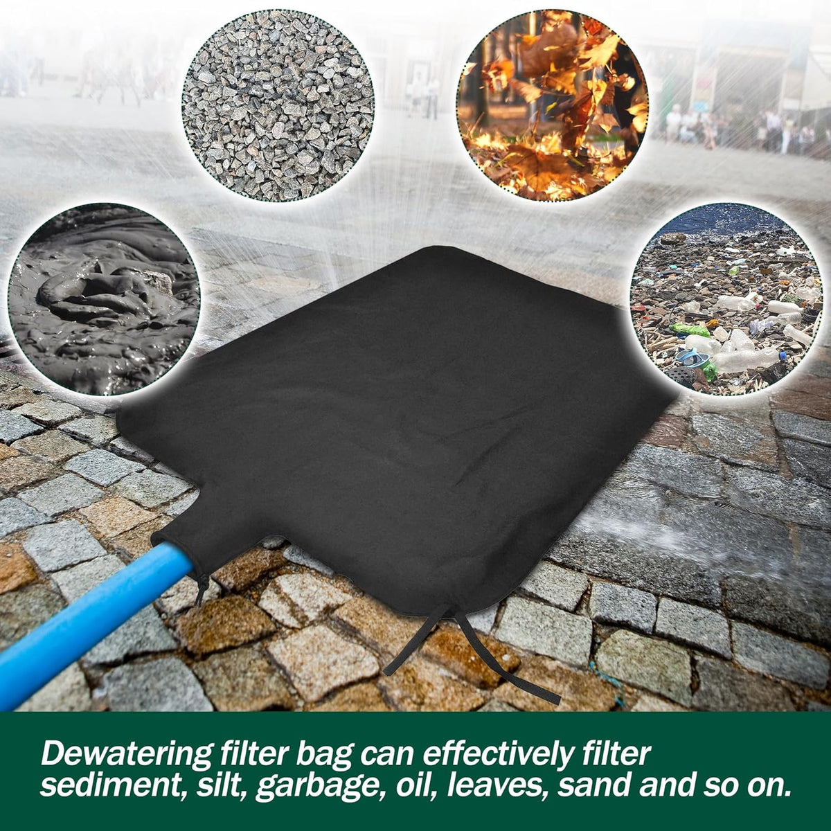 4 x 6ft Large Dewatering Bags with Drawstring Dewatering Filter Bag Silt Oil Sludge Sediment Filter