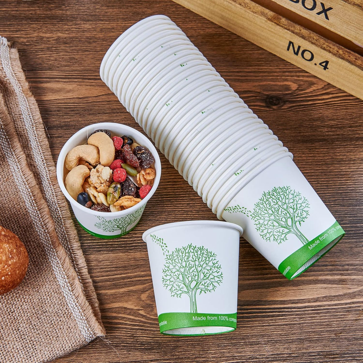 ECOLipak 500 Count Compostable Paper Cups, 4 oz Paper Espresso Coffee Cups with PLA Lined