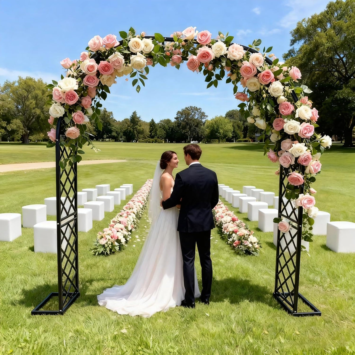 Metal Garden Arbor, Heavy Duty Metal Garden Arch Trellis for Climbing Plants, Decorative Archway
