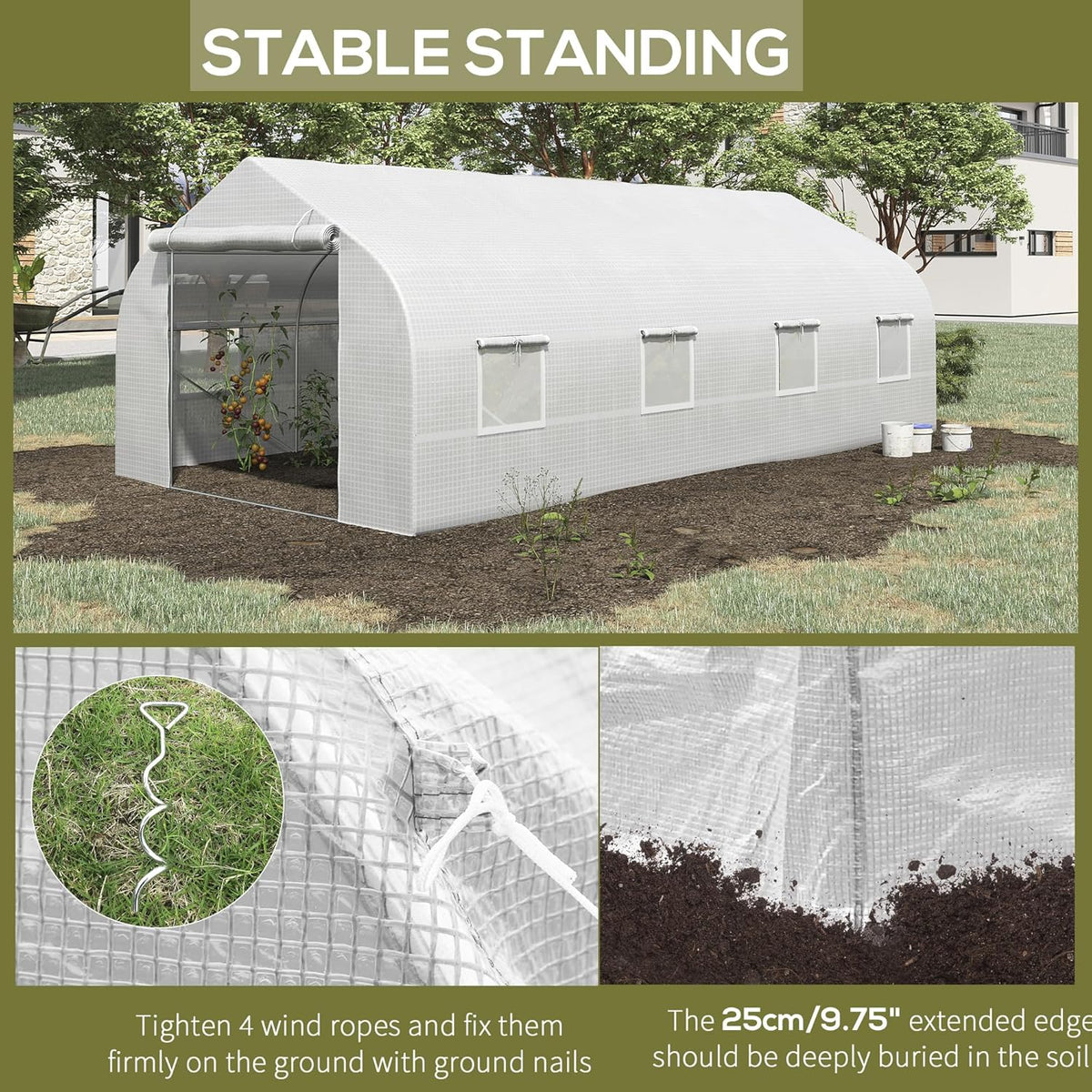 Outsunny 20' x 10' x 7' Walk-in Greenhouse, Tunnel Green House with Galvanized Steel Frame, Hoop
