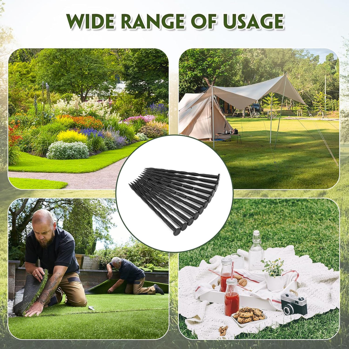 Landscape Edging Stakes, 200 Pcs 8" Plastic Garden Spikes, Spiral Nylon Anchoring Spikes for Paver