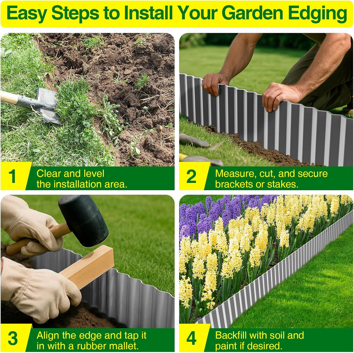 MIXC Corrugated Metal Garden Edging, Landscape Border for Lawn, Flower Bed & Paver (Silver, 6 Inch