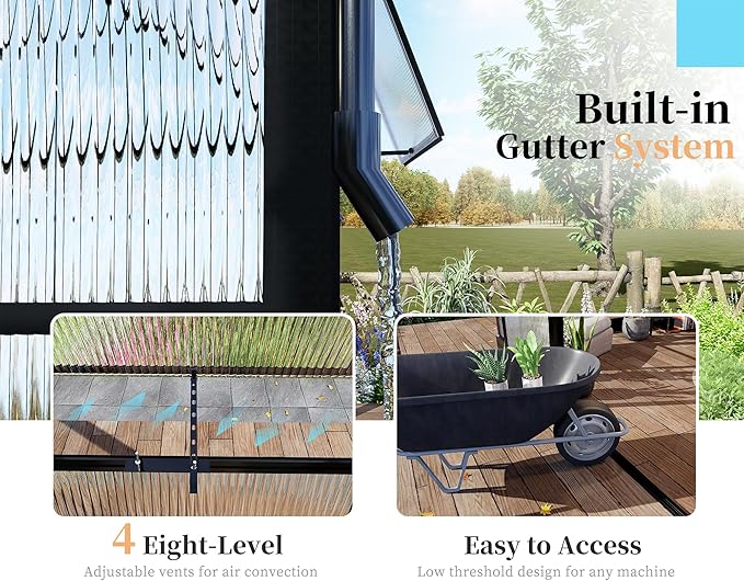 HOWE 16x12x9.5 FT Polycarbonate Greenhouse for Outdoors, Pavilion Style Greenhouse with 4 Vent