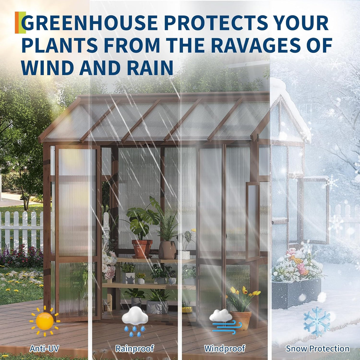 6x8 ft Wooden Greenhouse for Outdoor - Heavy Duty Walk-in Green House Kit with 6 mm