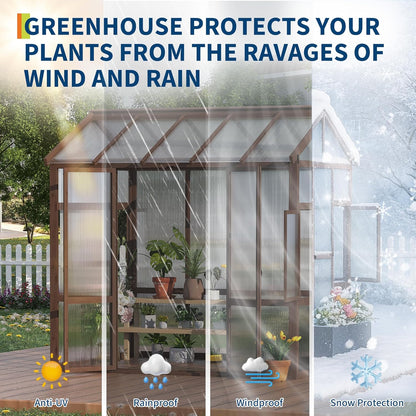 6x8 ft Wooden Greenhouse for Outdoor - Heavy Duty Walk-in Green House Kit with 6 mm