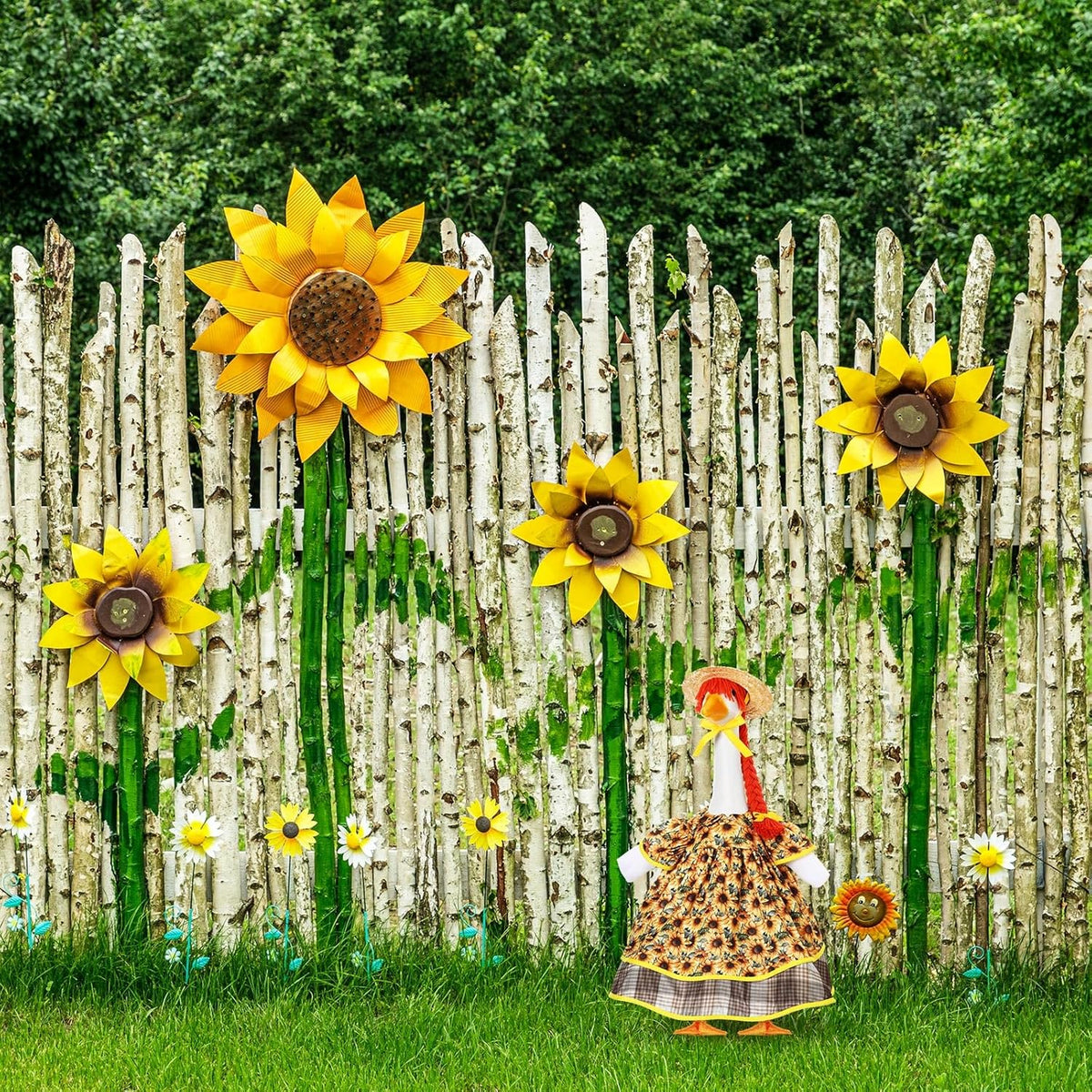 Fall Goose Outfit Harvest Sunflower Lawn Porch Cement Goose Clothes Harvest Skirts Hat Wig for Fall