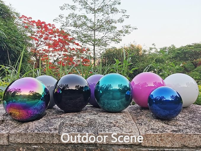 Black Gazing Globe Mirror Ball in Stainless Steel, Shiny Hollow Sphere Sparkling Housewarming